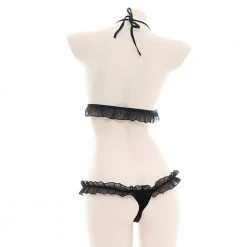 Juwas CLOTHING Kawaii Black And Red Sheer Lace Sleepwear Lingerie Intimate Set