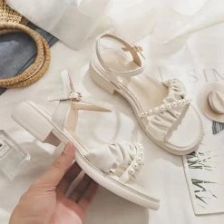 Juwas Pearl Fashion Low Heeled Sandals NEW ARRIVAL