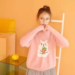 Juwas Kawaii Rabbit Eating Carrots Pastel Sweater