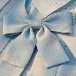 Juwas School Girl JK Uniform Sky Blue Plaid Bow Ties