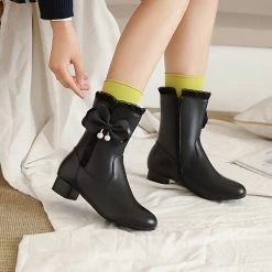 Juwas Mini Cherry Bow High Ankle Boots NEW ARRIVAL
