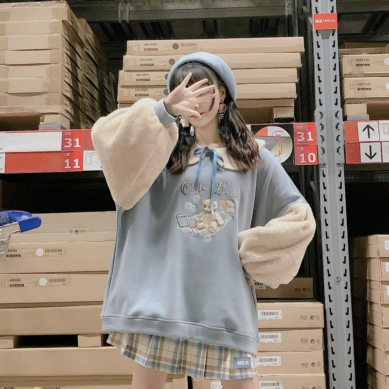 -Juwas NEW ARRIVAL Cute Bear Wool Collar N Sleeves Tops 3 -Juwas NEW ARRIVAL Cute Bear Wool Collar N Sleeves Tops