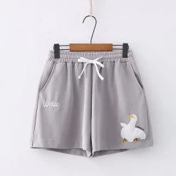Juwas CLOTHING Cartoon Duck Embroidery Pocket Shorts