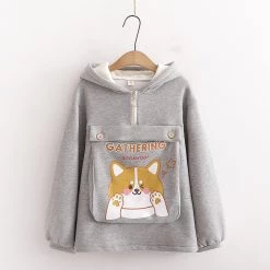 Juwas Cute Shiba Inu Print Hoodie With Pocket CLOTHING
