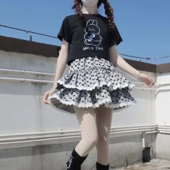 Juwas Butterflies Lace Elastic Waist Skirt