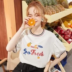 Juwas NEW ARRIVAL “Orange So Fresh” Letters Print Cotton T-shirt