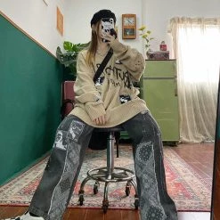 Juwas Chic Paint Mess Print Denim Pants NEW ARRIVAL