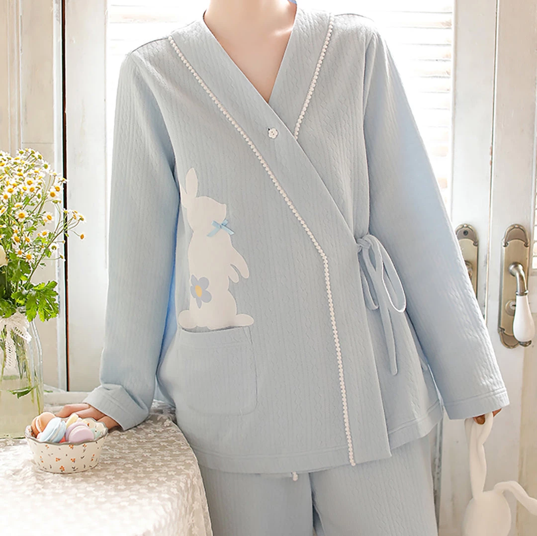 Juwas CLOTHING Cute Rabbit Flowers Print Cotton Pajamas Set 6 Juwas CLOTHING Cute Rabbit Flowers Print Cotton Pajamas Set