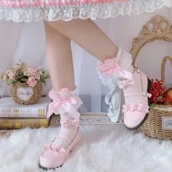 Juwas Bunny Ears Ribbon Lolita High Ankle Socks