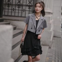 Juwas Sexy Black Frill Dress Blazer