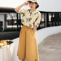 Juwas NEW ARRIVAL Chic Basic Mustard Loose Square Pants