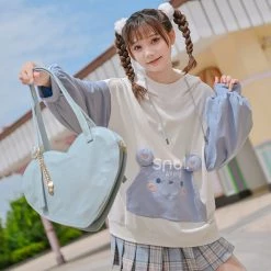 Juwas Blush Mouse Pocket Two-Tone Sweater Hoodie CLOTHING