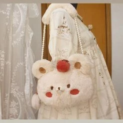 Juwas NEW ARRIVAL Fluffy Teddy Bear Pearl Sling Bag