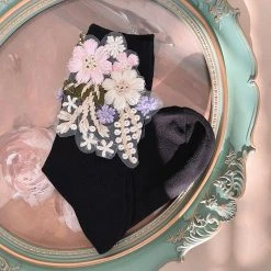 Juwas CLOTHING Flower Embroidery Sweet Lolita Stockings