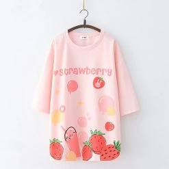 Juwas CLOTHING Strawberries Avocado Print Cotton T-shirt