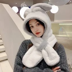 Juwas CLOTHING Cute Rabbit Ear Warm Hooded Scarf