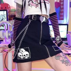 Juwas NEW ARRIVAL Gothic Chain High Waist Skirt