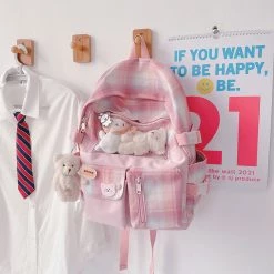 Juwas Clear Pocket Plaid Backpack Bag HOME&LIFESTYLE