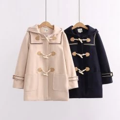 Juwas Pure Color Sailor Collar Hooded Coat CLOTHING