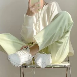 Juwas Lime Green Cotton Loose Jogging Pants