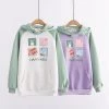 Juwas Cartoon Rabbit Letter Print Pocket Hoodie