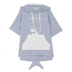 Juwas NEW ARRIVAL Shark Attack Pastel Blue Hoodie T-Shirt