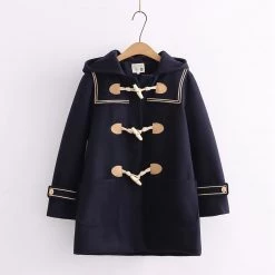 Juwas Pure Color Sailor Collar Hooded Coat CLOTHING