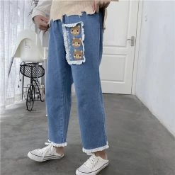 Juwas Kawaii Bear Tassel Denim Pants