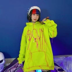 Juwas Cool Letter Tassels Loose Hoodie