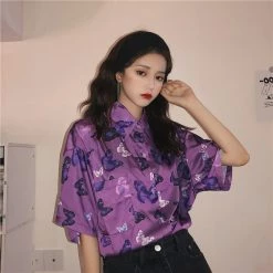 Juwas Vintage Butterfly Print Loose T-shirt