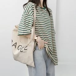 Juwas Stripe Round Collar Loose T-shirt NEW ARRIVAL