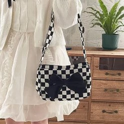 Juwas NEW ARRIVAL Vintage Checker Canvas Shoulder Bag