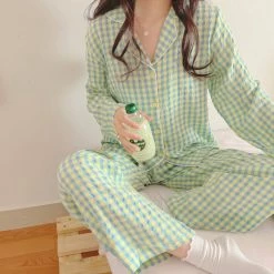 Juwas Chic Plaid Cotton Long Sleeve Pajama Set CLOTHING