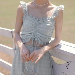 Juwas NEW ARRIVAL Summer Daisy Plaid Top And Skirt Set