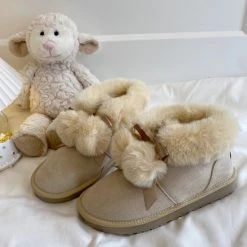 Juwas Cute Fur Pom Pom Ankle Boots NEW ARRIVAL