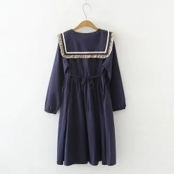 Juwas Sailor Collar Bow Knot Long Sleeve Dress CLOTHING