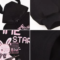 Juwas Punk Black Game Start Bunny Hoodie