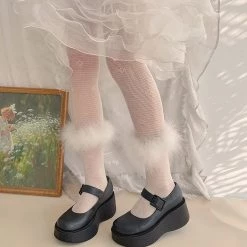 Juwas NEW ARRIVAL Fairy Puff Feathers Lace Net Lolita Tights