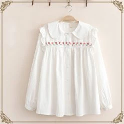 Juwas Autumn Flower White Lantern Sleeve Top CLOTHING