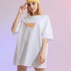 Juwas Graffiti Print Streetwear Long T-shirt