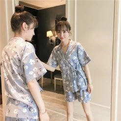 Juwas Chic Blue Floral Robe And Shorts Set CLOTHING