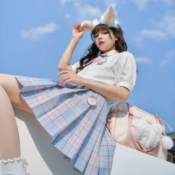 Juwas JK Uniform Pastel Blue Plaid Mini Skirt