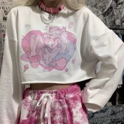 Juwas Candy Anime Girl Graphic Print Loose Sweater NEW ARRIVAL
