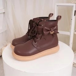 Juwas Cute Side Ribbon Bow Chunky Martin Boots NEW ARRIVAL