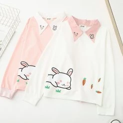 Juwas Bunny Carrots Collar Long Sleeve Sweater Top