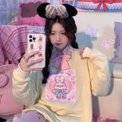 Juwas Bunny Bow Tie Printed Sweatshirt CLOTHING