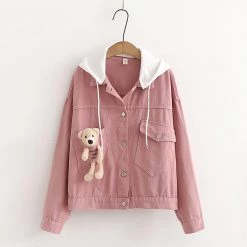 Juwas Bear Doll Pocket Denim Jacket