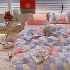 Juwas NEW ARRIVAL Love Heart Checker Bedding Set