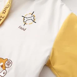 Juwas Cartoon Shiba Inu Print Color Block Pocket Hoodie CLOTHING