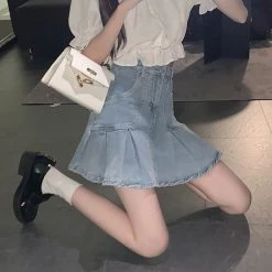 Juwas NEW ARRIVAL Vintage High Waist Denim Skirt